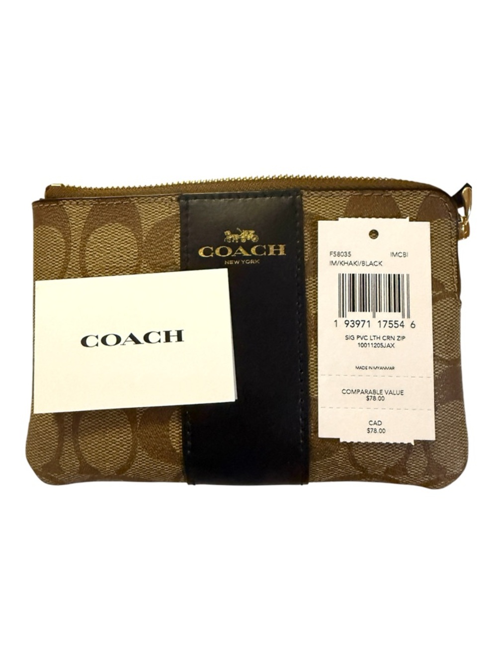 Coach Brown Signature Coated Canvas Wristlet with Black Leather Stripe.  NWt - Picture 6 of 6